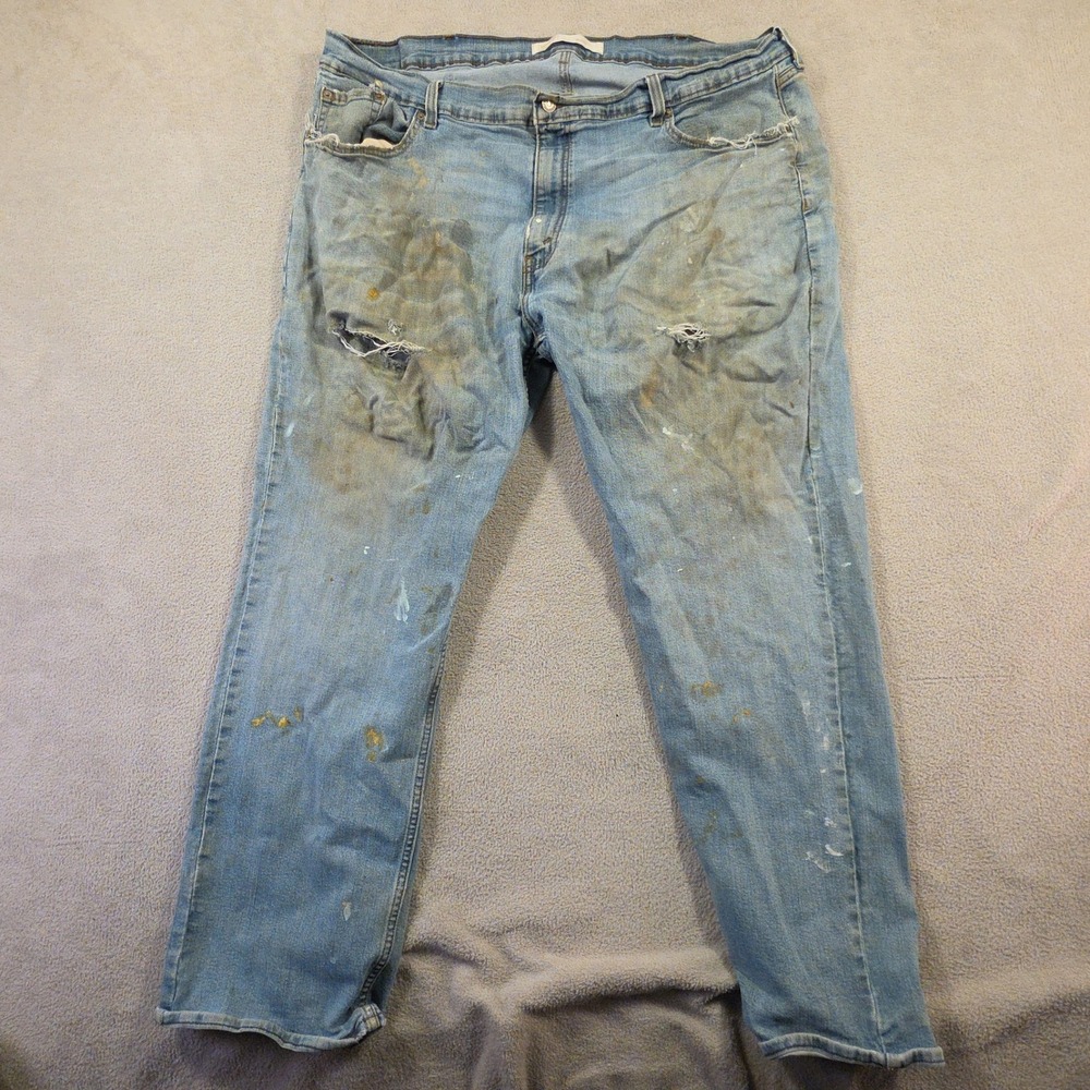 Signature Levi Jeans Mens 44x30 (Fits 42x29) Blue Relaxe destroyed Workwear